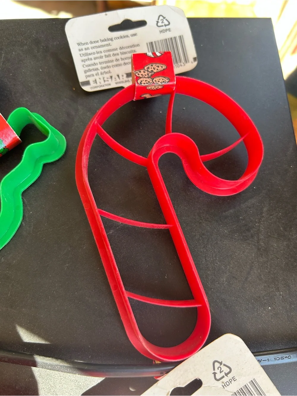 Vintage set of 6 NOS Holiday Candy Cane & Santa Cookie Cutters - Red & Green